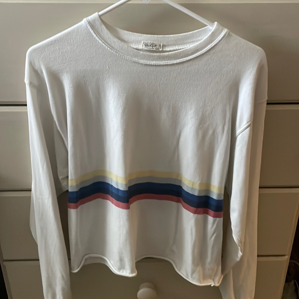 A white, striped, John Galt crop top from pacsun
